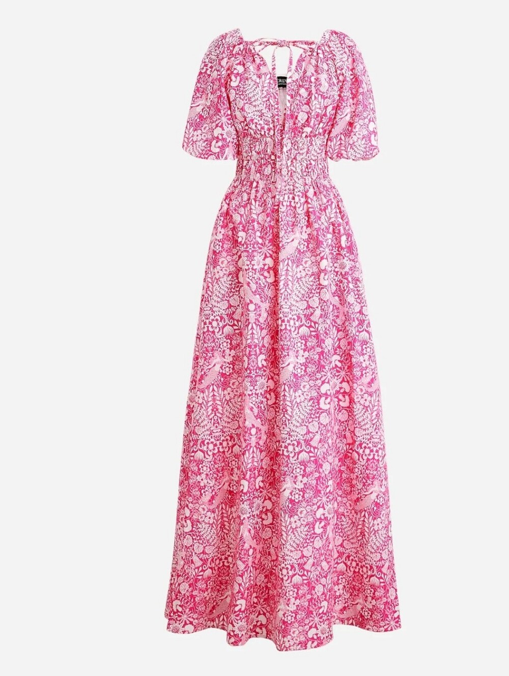 J Crew Collection Open-back Smocked Waist Maxi Dress In Pink Mermaid Floral M